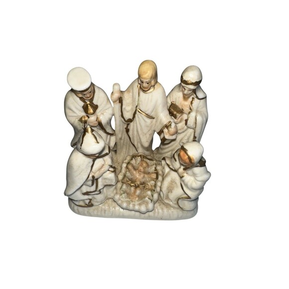 Vintage International Bazaar Nativity Scene Porcelain Gold Trim - Picture 2 of 16